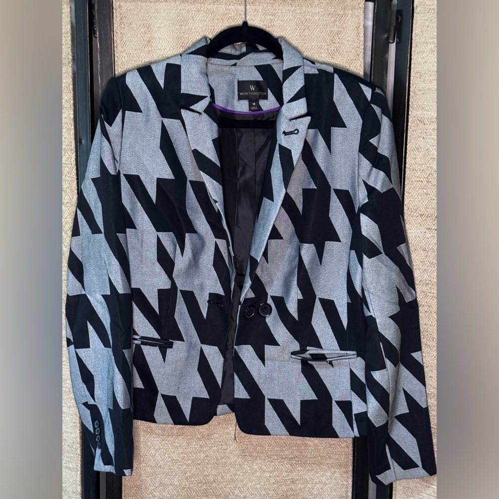 Worthington Black and Gray Geometric Blazer